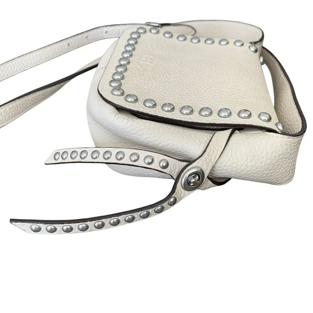 COACH Dakotah 14 Mini Flap Crossbody Bag Studded Pebbled Leather Chalk 